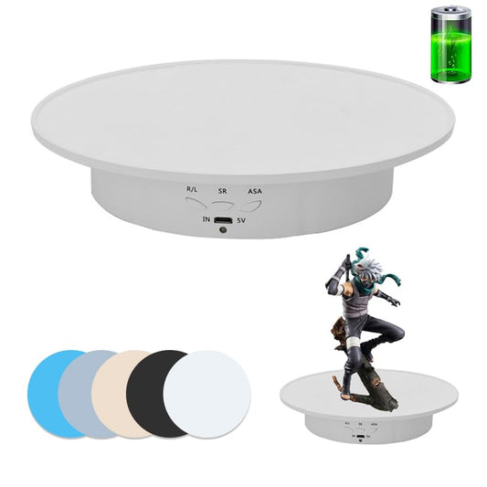 JAYEGT Motorized Rotating Display Stand, 7.87inch /17.6lbs Load, 360 Degree Electric Rotating Turntable for Photography Products, Jewelry, 3D Model ,with 5 Colors Backgrounds -- White - color: White