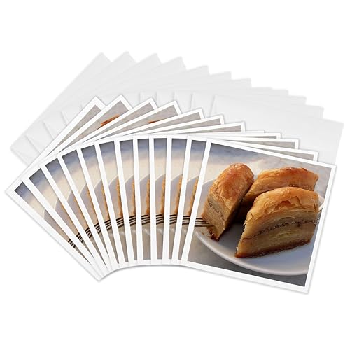 3dRose Greeting Cards - Baklava - baklava, food, forks, kitchen, nuts, pastry, plate - 12 Pack - Photography - Puddings