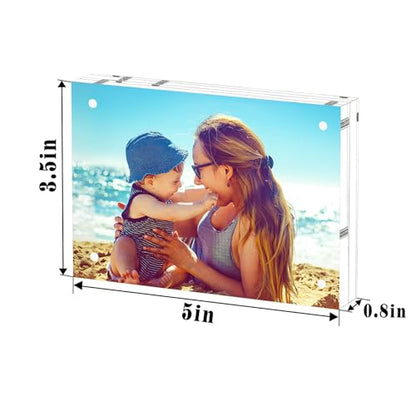 HELPLEX Acrylic Frame, 3 Pack 3.5x5 acrylic Picture Frames, 20mm Thicker Frameless Clear Frame Double Sided Magnetic Frame, Free Standing Desktop Display - size: 3.5x5(3 Pack)