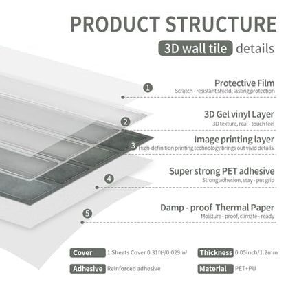 VICCI 20-Sheet Subway Tile Stickers, Modern Gray 3D Textured Peel and Stick Backsplash 4.72x9.68 Inch, No-Grout Removable - color: Modern Gray