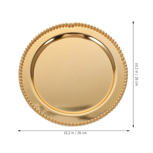 UKCOCO European Style Metal Fruit Dish Beaded Edge Mirror Finish 25cm Gold Food Serving Tray Dessert and Snack Display Plate for Home Storage and Photography Props
