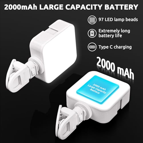 ELZO Selfie Light Rechargeable with Clip, 97 LED Portable Phone Lights with Adjustable 10 Color Modes, Up to 6500K CRI 97+, 3 Light Modes for iPhone, IPad, Laptop, TikTok, Makeup, Live Stream, Vlog