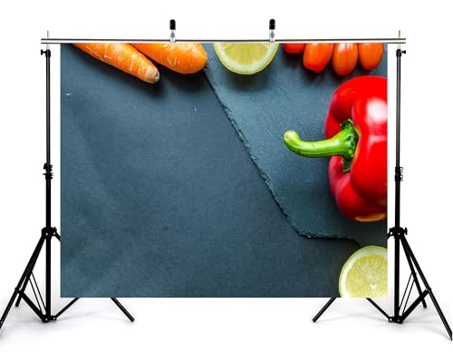 5x5ft Fresh Vegetable Flat Lay Backdrop Red Pepper Carrots Lemon Tomatoes Slate Board Photography Background for Food Styling Healthy Cooking Decorations Tapestry Photo Booth Props - size: 5x5ft