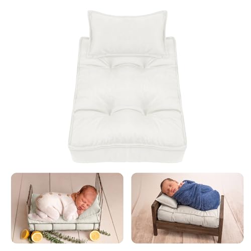 M&G House Newborn Photography Props Small Mattress Pillow Photography Accessories Baby Photoshoot Props Bed Mattress Bed Mat(White) - color: Standard White
