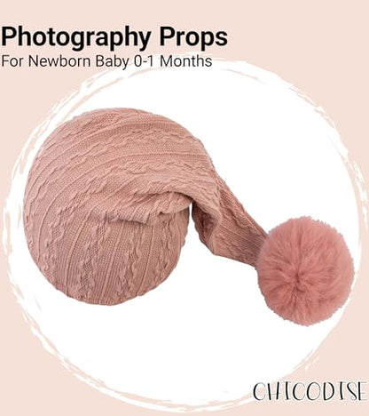 Newborn Photography Props, Infant Photoshoot Outfit Romper & Pom Pom Hat for Baby Boys Girls - color: Pink