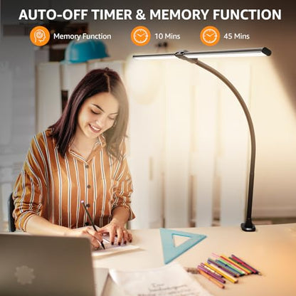 ShineTech LED Desk Lamp for Home Office, Ultra Bright Clamp Light with Flexible Gooseneck, 25 Lighting Modes, Eye-Caring Architect Lamp for Dual Monitors, Reading & Gaming Setup - color: 5CCT in One (3000K/3500K/4000K/5000K/6000K)