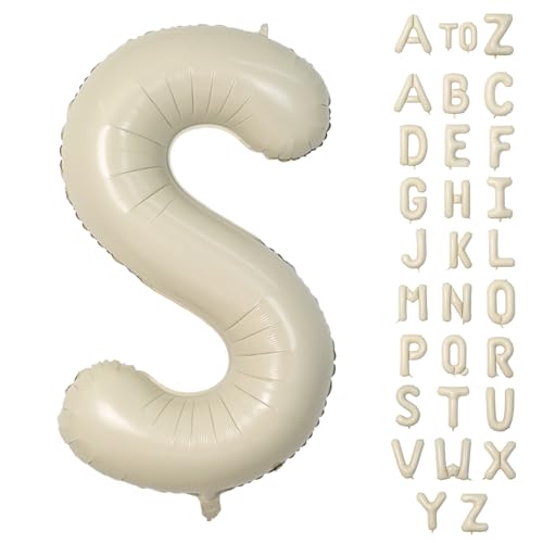 Biapian 40 Inch Letter S Balloons, Giant Cream S Foil Balloon, Big Single Alphabet A-Z Balloons, Beige Large Aluminum S Balloons Helium for Birthday, Baby Shower, Wedding, Anniversary Party Decoration - color: Cream Letter-s