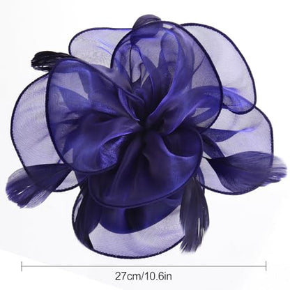 Fascinators Hats with Gloves Set for Women 20s 50s Cocktail Tea Party Wedding Costume Headwear - color: 03-navy