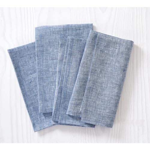 Solino Home Linen Cloth Napkins Set of 4-100% Pure Linen Chambray Indigo Dinner Napkins 20 x 20 Inch - Athena, Handcrafted and Machine Washable - Spring, Summer - color: 06: Indigo Chambray, size: 20" x 20" (Set of 4)