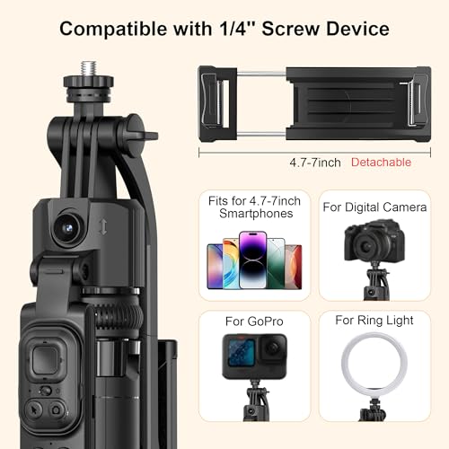 63" Tripod for iPhone with Light Remote, Detachable Phone Holder, Auto Face Tracking Tripod for Travel, Lightweight Selfie Stick Tripod for Video Recording, Compatible with Phone/Action Camera - size: Tripod With 2 Mini Square Lights