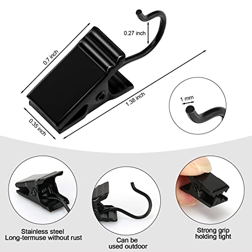 HOOSUN 50 Pack Stainless Steel Clip Hooks for Hanging,S Hook with Clip for Hanging Outdoor String Lights,Metal Christmas Lights Clips Hangers,Curtain Hooks,Picture Clips with Hook,Small Photo Clip - color: 50 Pack Black