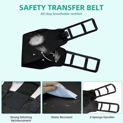 Transfer Sling, Gait Belt Transfer Belt with Padded Handles for Patient Lift Assist & Mobility Standing - Safely Move Elderly and Disabled from Bed and Wheelchair - color: Black