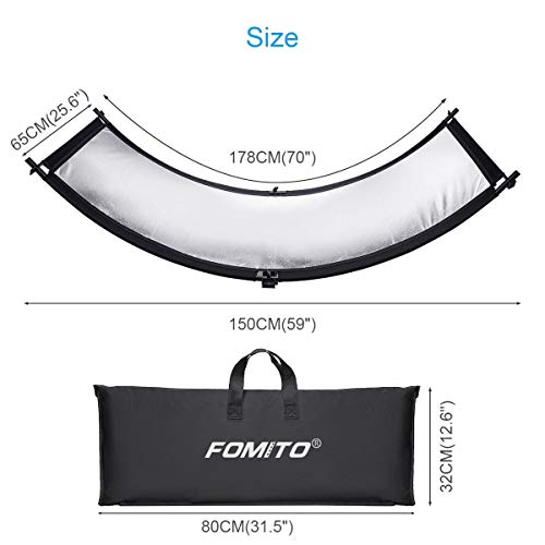 FOMITO Light Reflector 70"x25.6"/178x65cm Arclight Curved Eyelighter Lighting Diffuser for Photography Stuido Filming Shooting, Black/White/Gold/Silver