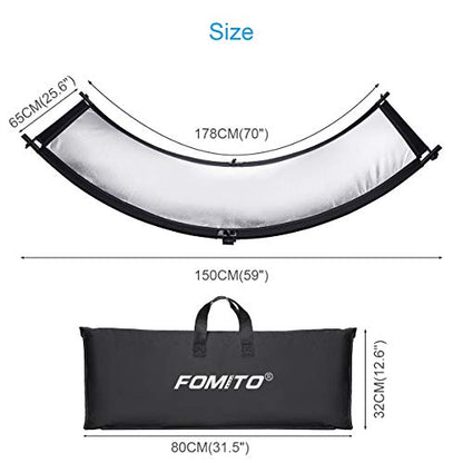 FOMITO Light Reflector 70"x25.6"/178x65cm Arclight Curved Eyelighter Lighting Diffuser for Photography Stuido Filming Shooting, Black/White/Gold/Silver