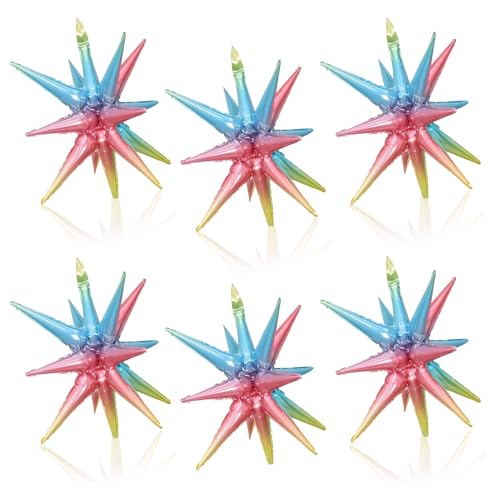 Gradient Star Balloons, 22 Inch Rainbow Foil Explosion Stars Balloon, Large Spike Balloons Colorful Star Cone Balloon for Kids Birthday Rainbow Party Colorful Theme Party Decoration - color: Gradient