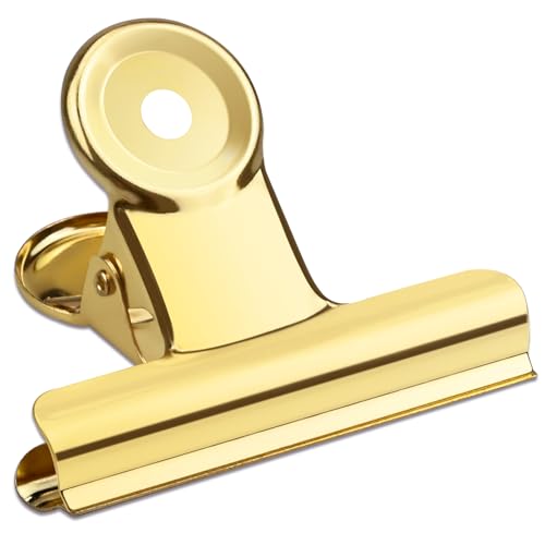 10 Pack Large Metal Hinge Clips 2.5 Inches Bull Hinge Paper Clips Gold Bulldog Clips for Crafts, Photo, Drawing, Food Bags at Home, Office, School, Shop, Gold, 63mm - color: Light Gold, size: 63mm