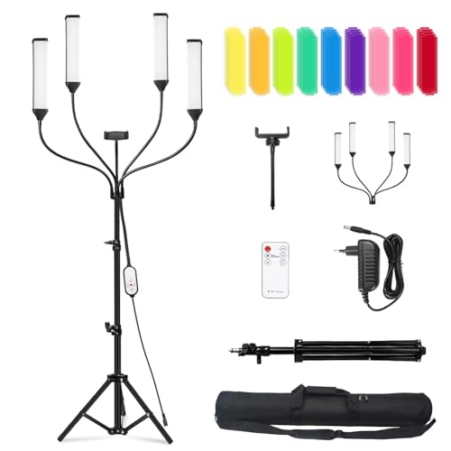 LED Video Light Kit with Four-arms, Studio Light for Video Recording Photography Lighting Kit, Dimmable LED Floor Light for Lash Techs, Estheticians & Tattoo Artists with Tripod Stand&Photography Bag