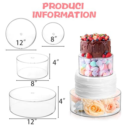 Jucoan Set of 2 Clear Acrylic Fillable Cake Stand, Cake Tier Display Stand Cupcake Stand, 12 Inch & 8 Inch Round Cylinder Display Riser for Wedding Birthday Baby Shower Easter Party Centerpieces