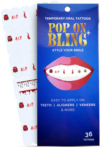 Halloween Tooth Bling Tattoo – Temporary Tooth Gem Kit for Teeth – Safe for Teens & Adults, Removable Fun Fake Tooth Tattoo Stickers for Halloween Costume, Party & Cosplay (Bloody) - color: Bloody