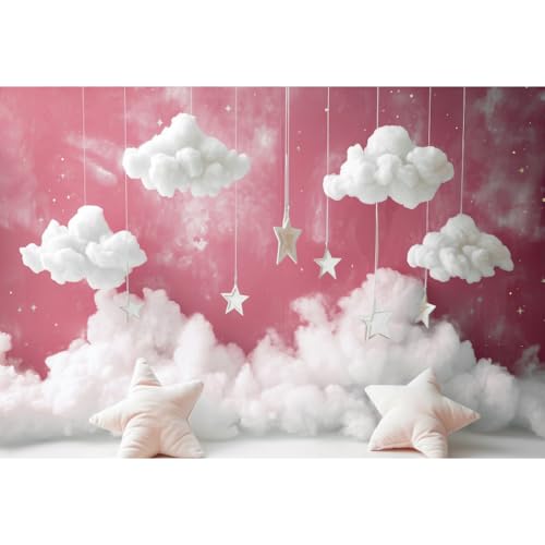 Yeele 15x8ft Girl Baby Shower Backdrop Starry Star Pillow White Clouds Pink Sky Photography Background for 1st 2nd Girl Birthday Party Baby Shower Party Newborn Portrait Photo Shoot Prop Decor - size: 15x8ft