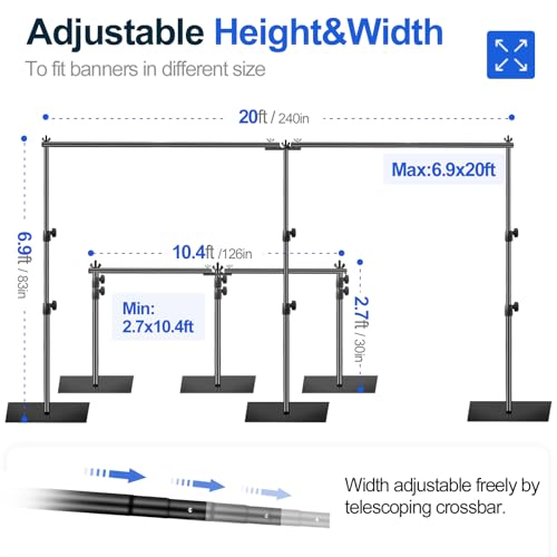 EMART 7x20ft(HxW) Photography Backdrop Stand for Parties, Adjustable Pipe and Drape Background Support Frame Kit with Heavy Duty Metal Steel Base, Photo Back Drop Holder for Birthday Wedding - Black - size: 7×20ft