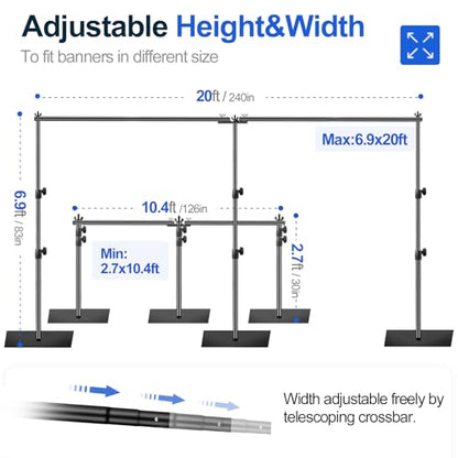 EMART 7x20ft(HxW) Photography Backdrop Stand for Parties, Adjustable Pipe and Drape Background Support Frame Kit with Heavy Duty Metal Steel Base, Photo Back Drop Holder for Birthday Wedding - Black - size: 7×20ft