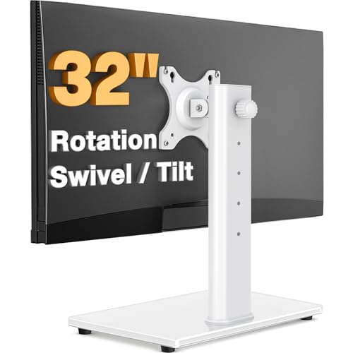 TAVR Furniture Single Monitor Stand VESA Mount for 13-32 Inch Screens, Free-Standing Monitor Riser with Swivel Tilt Rotation Height Adjustable, Universal Desk Stand up to 44lbs, White - color: White, size: Single Monitor