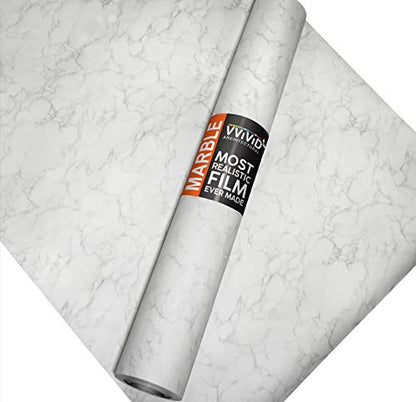 VViViD Matte Carrara White Marble Natural Texture Architectural Vinyl Sheet Film Roll (48 Inch x 15ft Extra-Large Roll) - size: 48" x 15ft Extra-Large Roll