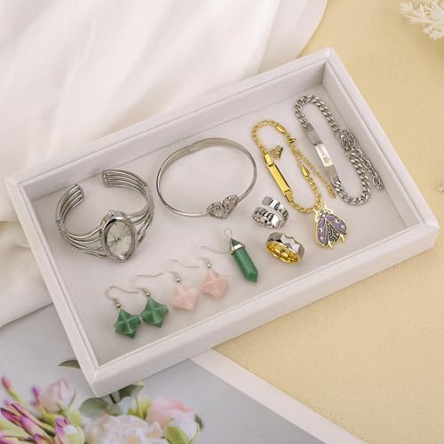 9" x 5.7" Velvet Jewelry Tray Jewelry Display Tray, Stackable Empty Plate Trays for Earrings Necklaces Bracelet Rings Display Showcase - Beige - color: Beige, size: Flat Tray 9"x5.7"