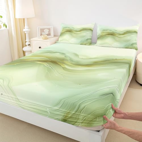 Erosebridal Sage Green Marble Sheets for Boys Girls Watercolor Marbling Fitted Sheet,Tie Dye Marbled Texture Kids Bedding Sets Abstract Minimalist Marbling Bed Sets Queen 3 Piece - color: Sage Green, size: Queen(No Top Sheet)
