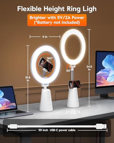 Ring Light for Makeup and Video Recording, 11" Desk Ring Light with 13.5" Stand & Phone Holders, Touch Control, Dimmable LED Selfie Light for Makeup, Video, Zoom Calls, Live Stream, YouTube&TikTok