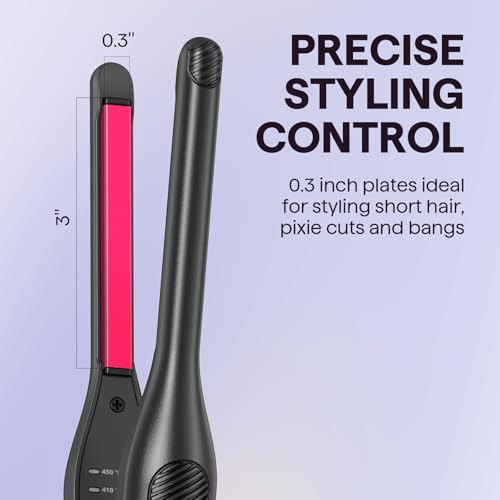 Wavytalk Small Flat Iron for Short Hair/Pixie Cut/Bangs/Edges, 3/10" Pencil Flat Iron, Mini Hair Straightener with Anti-Pinch Design, Dual Voltage, Hot Pink - color: Hot Pink