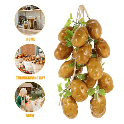 VALICLUD 4Pcs Artificial Potato Strings Lifelike Fake Potatoes Decoration for Farmhouse Kitchen Hanging Garland Photo Props 17.71X3.54X2.55 Inch