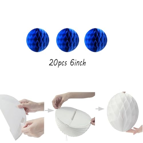 20pcs Honeycomb Flower Balls Party Honeycomb Balls Decoration Paper Flower Balls Tissue Paper Flower Ball Pom Poms Ball for Birthday Wedding Home Decor (6inch, Royal Blue) - color: Royal Blue, size: 6 Inch