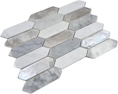 Tenedos Andalucia White Pearl Hex Picket Mosaic Tile – Iridescent Glass, Stone & Marble Blend for Shower, Backsplash, Bathroom & Accent Walls (1 Sheet) - style: 1 Sheet