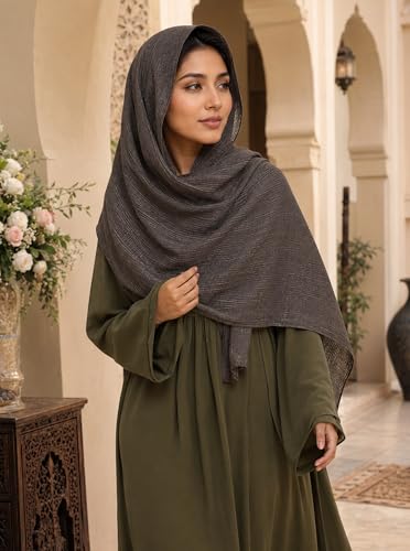 Lightweight Cotton Linen Feel Scarf Shawl Wrap Hijab for Women, Travel Fall Winter Gift - color: Mcspz2530-2#coffee