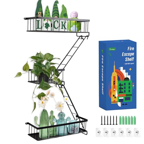 SweetSage Fire Escape Wall Shelf, Modern City Corner Wall Decorative Action Figure Metal Display with Mini Shelf, Black 2.5 Tier - color: Black 2.5 Tier
