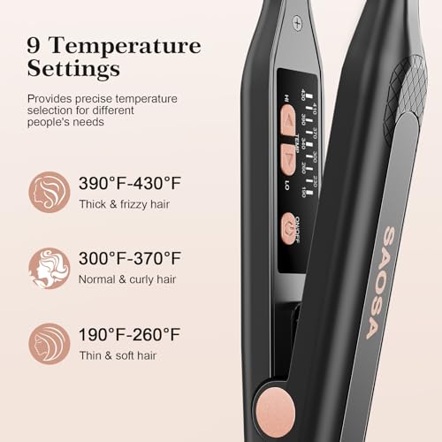 SAOSA Pencil Flat Iron, 3/10" Small Flat Irons for Short Hair, Pixie Cut and Bangs, Mini Hair Straightener for Edges, Tiny Hair Straightener Dual Voltage with Adjustable Temperature (Rose Gold) - color: Rose Gold