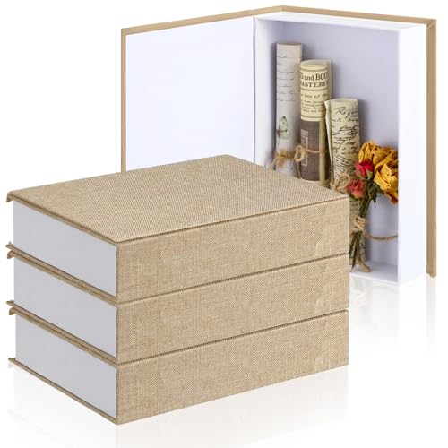 Tioncy 3 Pcs Fake Book Box Neutral Linen Book Box Decorative Faux Prop Storage for Farmhouse Home Decor shelf Table Card Photo DIY Keepsake Gift(8.6 x 6.1 x 1.8 Inch,Beige) - color: Beige, size: 8.6 x 6.1 x 1.8 Inch