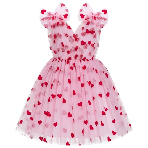 IMEKIS Toddler Kids Girls Butterfly Dress Sparkle Sequins Tulle Wedding Formal Birthday Dresses 2-10T - color: Pink Heart, size: 4-5T