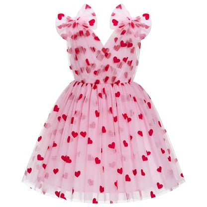 IMEKIS Toddler Kids Girls Butterfly Dress Sparkle Sequins Tulle Wedding Formal Birthday Dresses 2-10T - color: Pink Heart, size: 9-10 Years