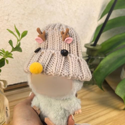 Miniature Deer-Themed Knit Beanie for 14-20cm Art Figures - Winter Aesthetic Antler Cap for Figurine Curation - color: 016
