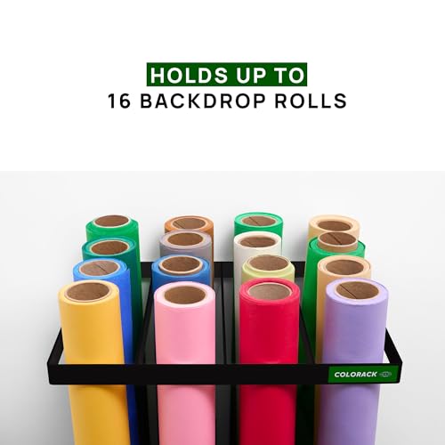 Seamless Paper Backdrop Vertical Storage Rack – Wall Mounted Organizer for Photography Studio – Holds Up to 16 Rolls (Black) - color: BLACK