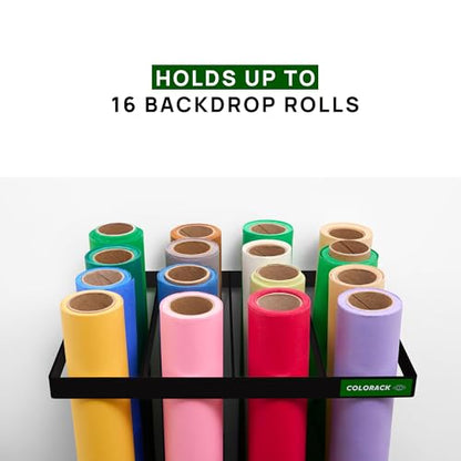 Seamless Paper Backdrop Vertical Storage Rack – Wall Mounted Organizer for Photography Studio – Holds Up to 16 Rolls (Black) - color: BLACK