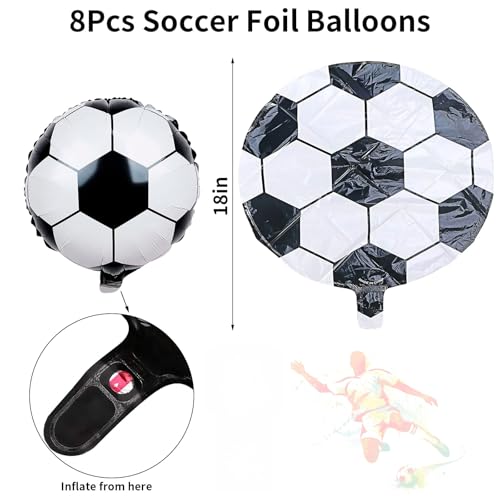 8Pcs Soccer Party Balloons, 18Inch Soccer Foil Balloons Football Shape Mylar Foil Balloons Decor for Men Kids Boys Soccer Ball Fans Sport Game Theme Birthday Party Decorations Supplies - color: Black White Soccer
