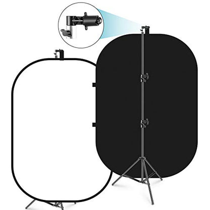 Neewer 5x7ft/1.5x2m Chromakey Foldable Backdrop with Stand 8.5ft/2.6m, 2-in-1 Reversible Black White Green Background Panel for Photography Studio, Live Streaming, Video Calls, Games - color: Black+White