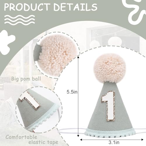 Neutral 1st Birthday Party Hat - Simple First Cone Hat, One Birthday Decoration Photo Props - color: Sage Green
