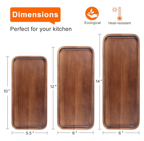 Small Wooden Serving Platters Acacia Charcuterie Boards Rectangle Wood Tray Home Decor Serving Cheese Board Appetizer Snack Plates Kitchen Dinner Platter for Food Dish Rectangular Cake Dessert Trays - size: 14" x 6" x 0.6"