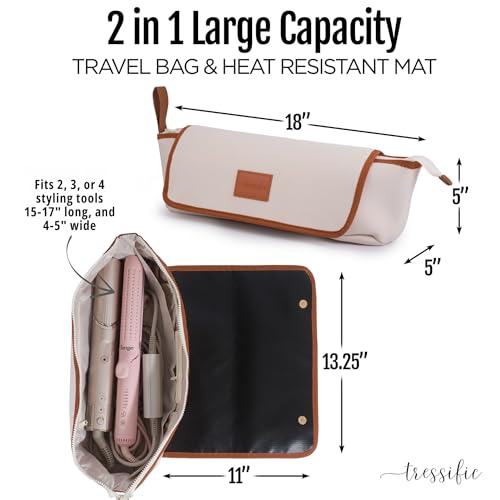 Heat Resistant Hair Tools Travel Bag | 17-Inch Extra Long Storage Case for Curling Irons, Flat Irons, and Styler Brushes | Padded Protective Organizer for Travel & Home - color: Ivory/Brown