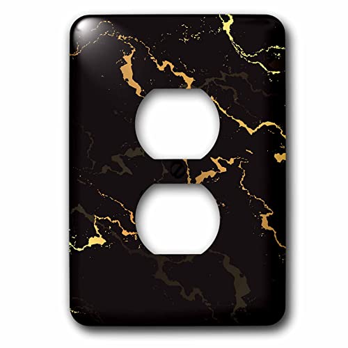 3dRose Image of black and yellow marble texture, faux stone backdrop 2 plug outlet cover - style: 2 Plug Outlet Cover